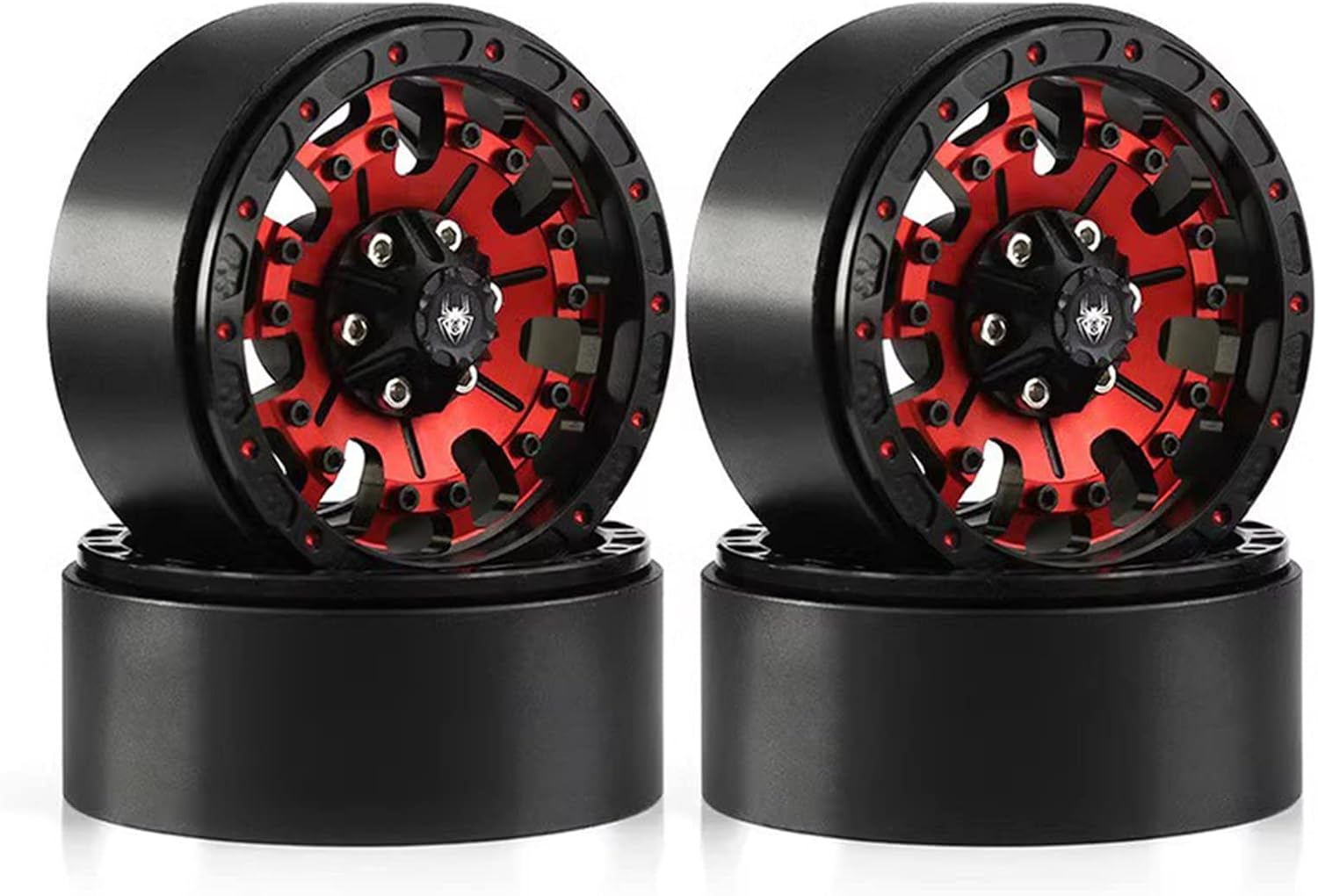 Lifehead 4PCS Aluminum 1.9 Inch Beadlock Wheels CNC Machined for 1/10 RC Crawler Car TRAXXAS TRX4 TRX6 Axial SCX10 90046 90047 SCX10 III AXI03007 Tamiya CC01 D90 D110,（Red&Golden）