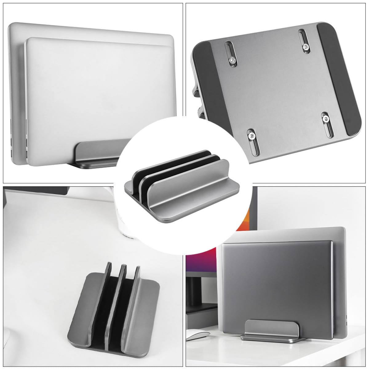 CALLARON Supporto Verticale per Laptop in Lega di Alluminio, Base per Tablet da Scrivania, Supporto Doppio Slot Leggero e Resistente per Computer Portatile, Stabile e Portatile per Uso
