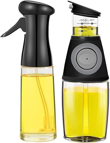 Dispensador de aceite de oliva y pulverizador de aceite, dispensador de aceite de vidrio y botella de spray de aceite para hornear ensaladas,