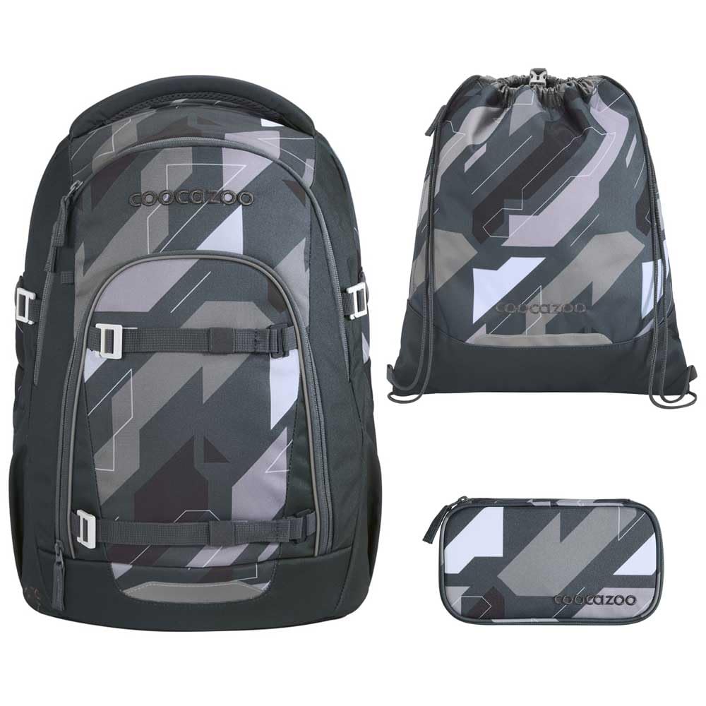 coocazoo MATE Schulranzen-Set 3tlg für Mädchen und Jungen ab der 4. Klasse mit Rucksack. Schlamperetui und Sportbeutel (Dark Race)