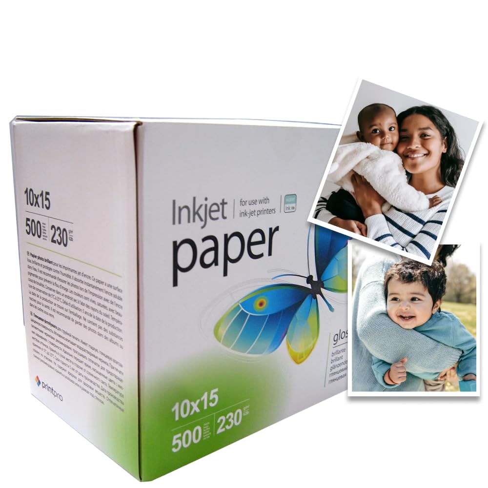 Carta fotografica PrintPro di COLORWAY ad alta lucentezza 230g/m² 500 fogli 10x15 Asciugatura istantanea Impermeabile per tutte le stampanti a getto d'inchiostro