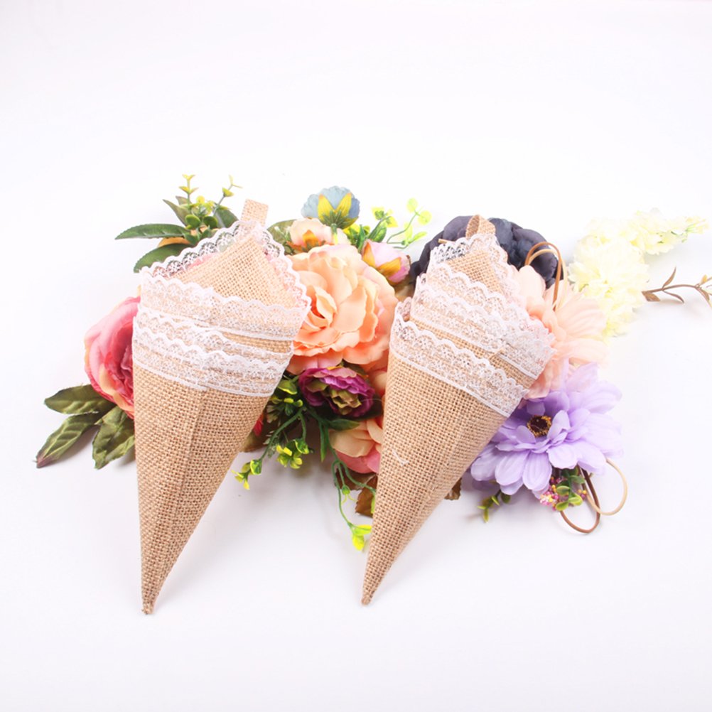 TOYMYTOY Burlap Jute Hessian Pew Cone Flower Holder Organizer Church Aisle Decorations for Wedding Party 10PCS,11.5 x 23 cm - Image 4
