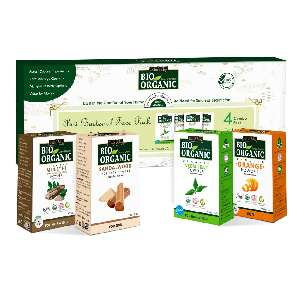 INDUS VALLEY Antibacterial Face Pack (Neem & Mulethi Powder,Orange Powder,Sandalwood) - 30g*4=120g-image-44
