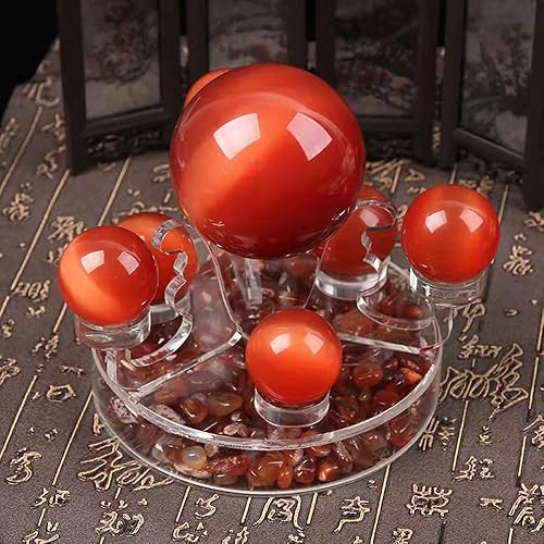 Miniatura 5 de Bolas Baoding de cristal artificial rojo de ojo de tigre de 2 pulgadas, bolas de cristal colorido curativo para terapia de manos, alivio de ansiedad