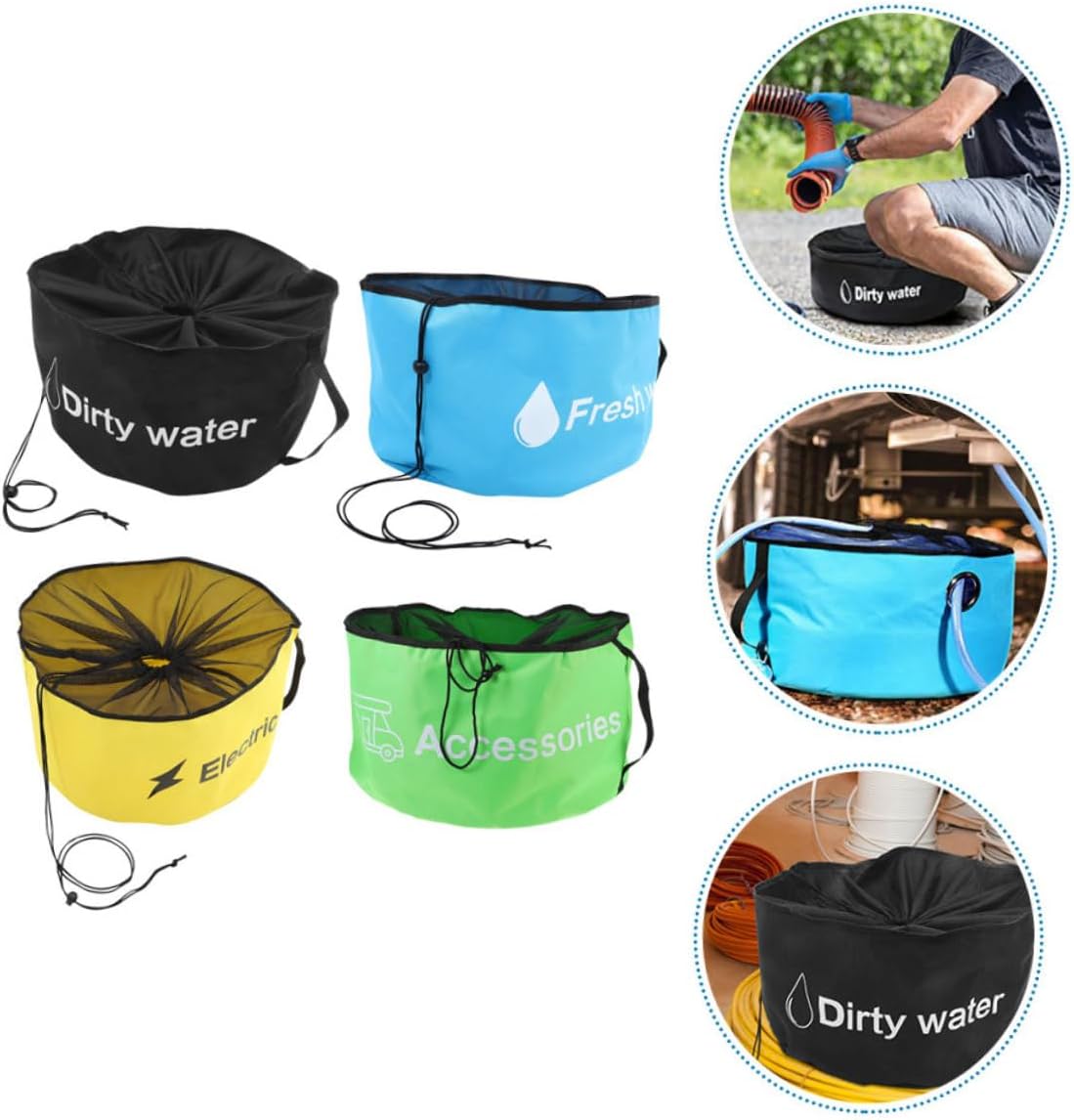4Pcs Rv Hose Storage Bags Durable Organizers for Garden Hose and Electric Wires Convenient Rope Closure Versatile Utility Pouches for Rv Supplies