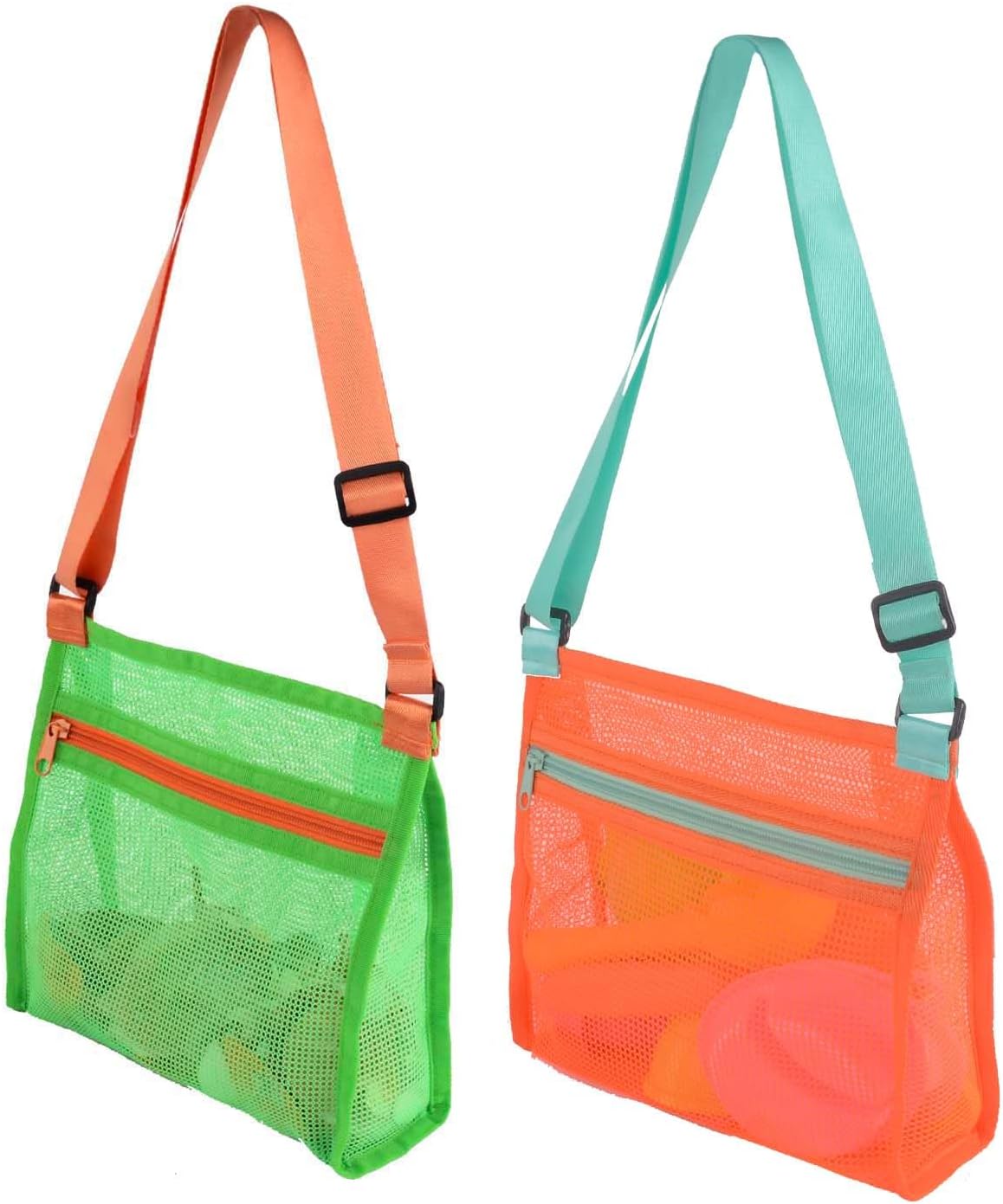 Mesh Beach Bag for Shells Collecting 2 Pack,Shell Bags for Beach,Sea Shell Bags for Picking Up Shells,Beach Shell Bag for Kids, Beach Toys Sand Toy Swimming Accessories (Black+Jewelry Blue)