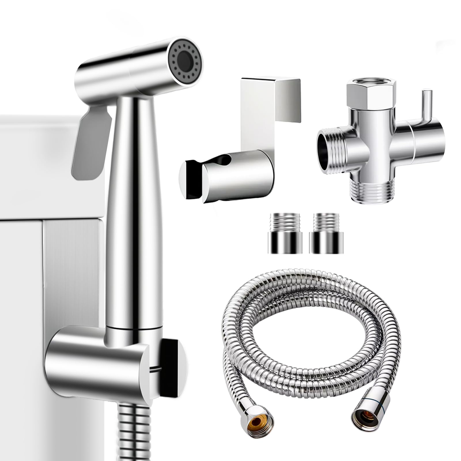 Handheld Bidet Douche Shower Spray for Toilet, Stainless Steel Bidet Shattaf Sprayer Kit Bathroom Cloth Diaper Washer Shower Head for Personal Hygiene (G1/2''-G3/8'')