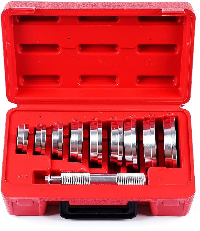 SCITOO 10Pcs Aluminum Bearing Race and Seal Bushing Driver Install Set 9 Discs Collar Axle Housing Tool Kit for Automotive Wheel Bearings
