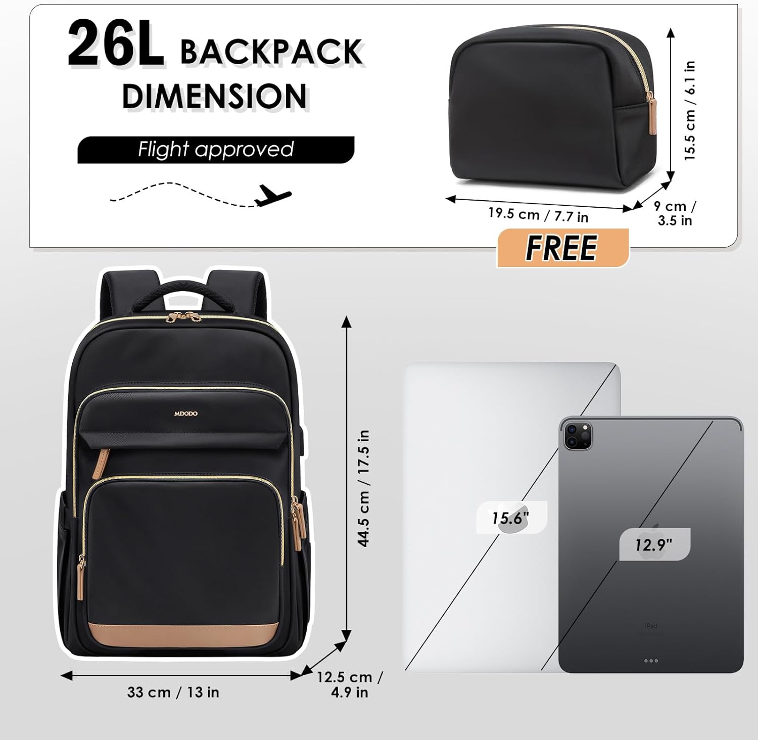 Laptop Backpack for Women,Travel Backpack with Laptop Compartment,Casual Daypack College Bookbag Computer Backpack for Work with Small Organizer Bag,Black - Image 2