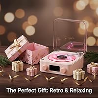 Vista 7 de Waves Vinyl Bluetooth Speaker Pink,Mini Record Player Style Speakers with Ocean Sound White Noise, Retro Bluetooth Speakers Cute with Light and