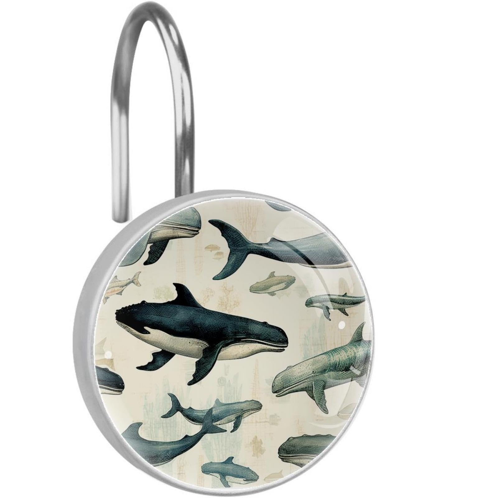 Ganchos de cortina de ducha de ballena retro para decorar el baño familiar