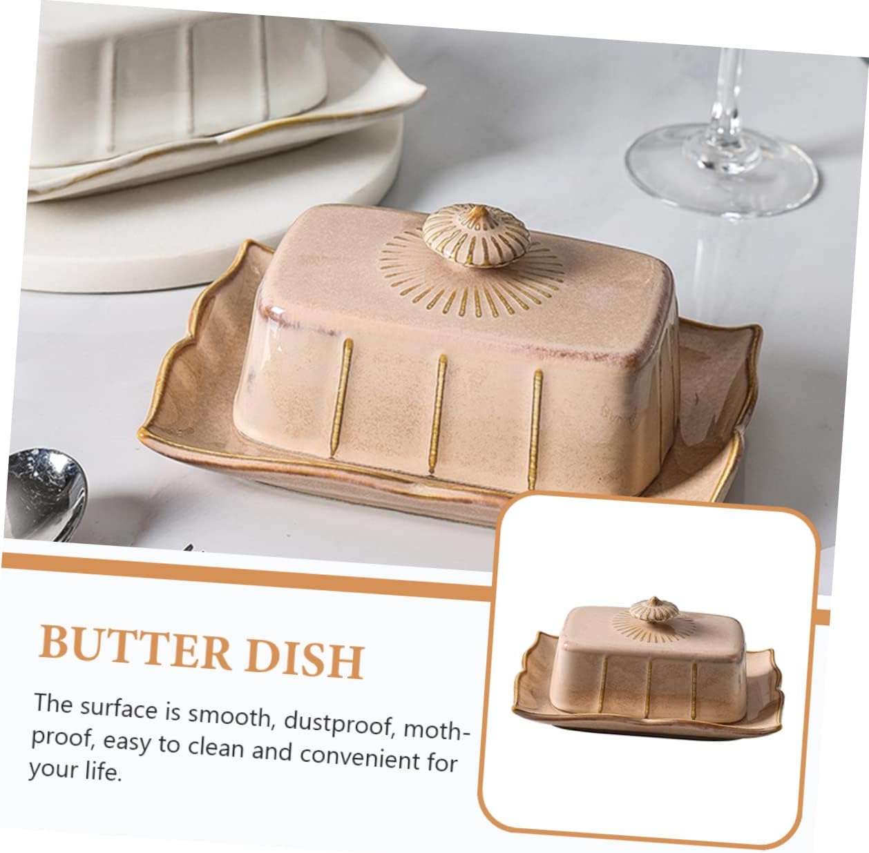 Ceramic Butter Service Dish with Cover Rectangular European Style Butter Plate for Fresh Storage and Serving Snacks at Home Restaurants