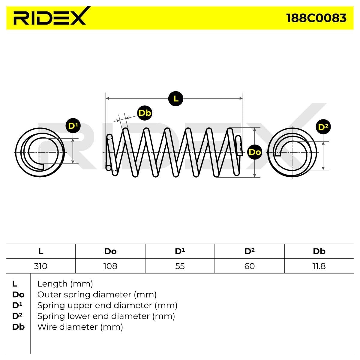 RIDEX 188C0083 2x Molle ammortizzatori Posteriore Compatibilità con PEUGEOT 307 3A/C