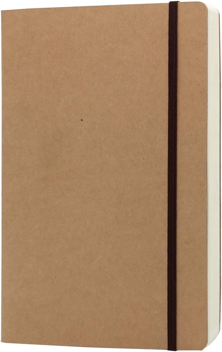 CooLeathor A5 Blank Notebook - 5.8 x 8.25 Inches Hard Kraft Cover Sketch Book with Elastic Closure, 80 Sheets / 160 Pages, Thick 100gsm Paper, Great for Sketching, Writing and Journal Refill