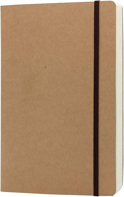 A5 Blank Notebook - 14.8x21cm Hard Kraft Cover Sketch Book with Elastic Closure, 80 Sheets / 160 Pages, Thick 100gsm Paper, Great for Sketching, Writing and Journal Refill