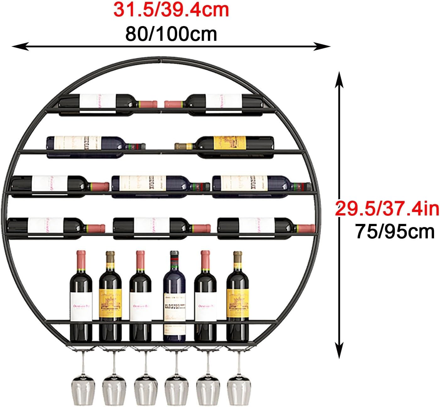 Wall Mounted Wine Rack,Wine Storage Display Rack,Modern Minimalist Style Metal Liquor Shelf & Mounted Wine Shelf,Floating Shelves,for Living Room,Dining Room,Cellar,Kitc,Black,80x1