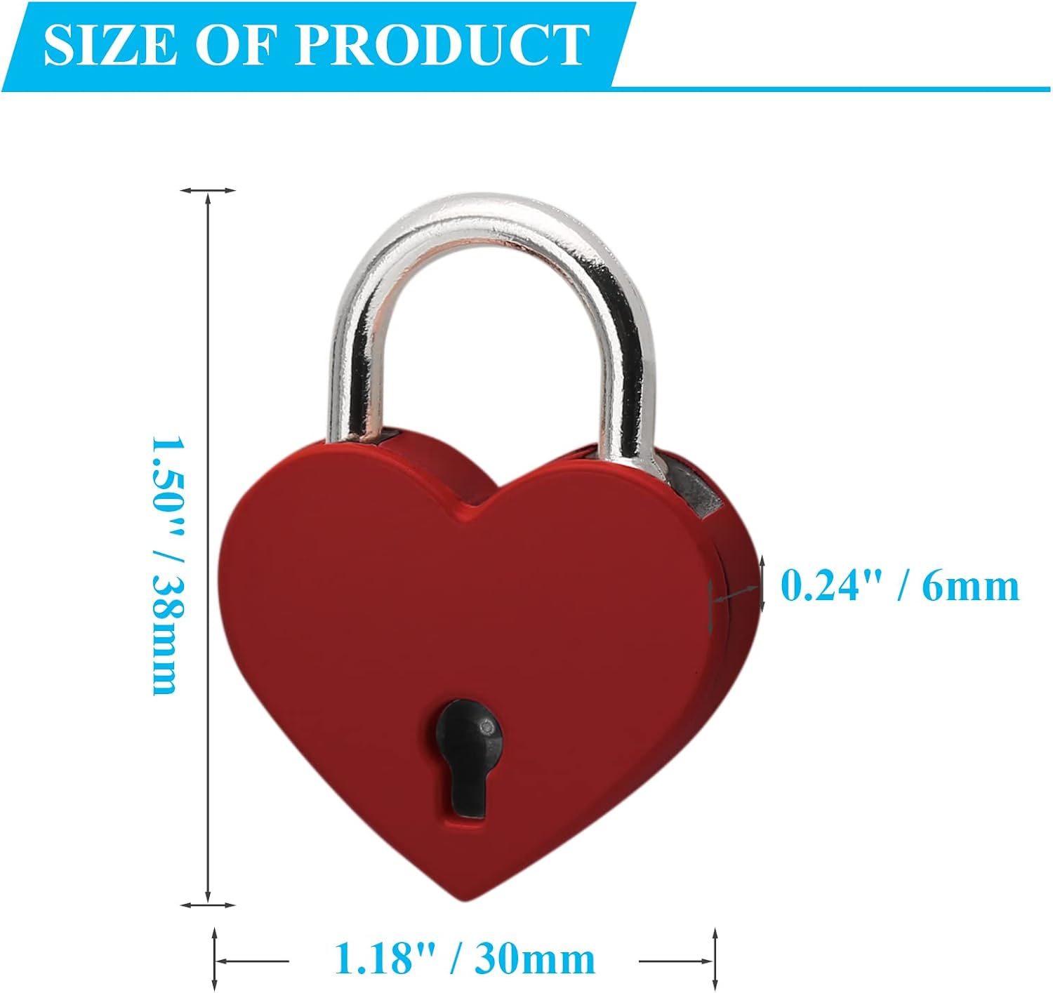 Jiozermi 4 Pcs Red Padlocks Key Lock with Key, Mini Love Heart Head Luggage Locks, Modern Fashion Style