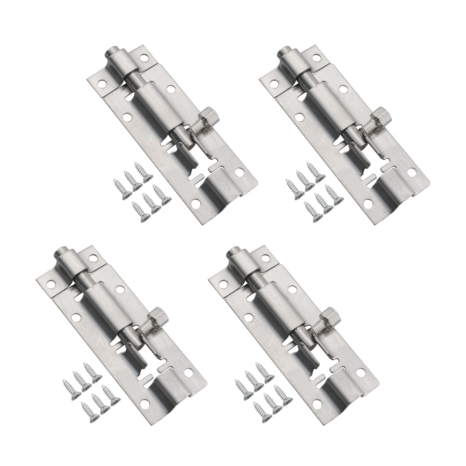 4PCS Silver Stainless Steel Door Bolt Square Pins 60x27mm Anti Theft Gate and Window Sliding Lock with Screws