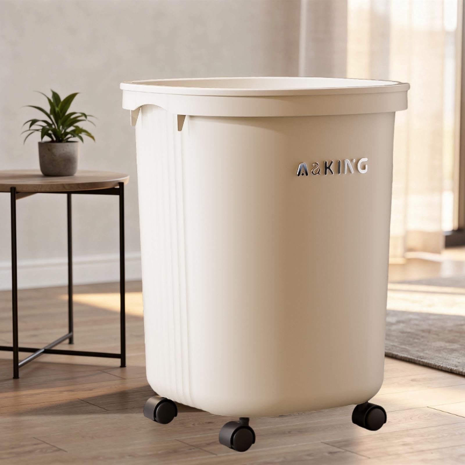 Bote de Basura con Ruedas Cubo de Basura Espacioso 30L Papelera Movible con Ganchos Laterales Contenedor de Residuos Decorativo Y Práctico Material PP, Blanco, Individual