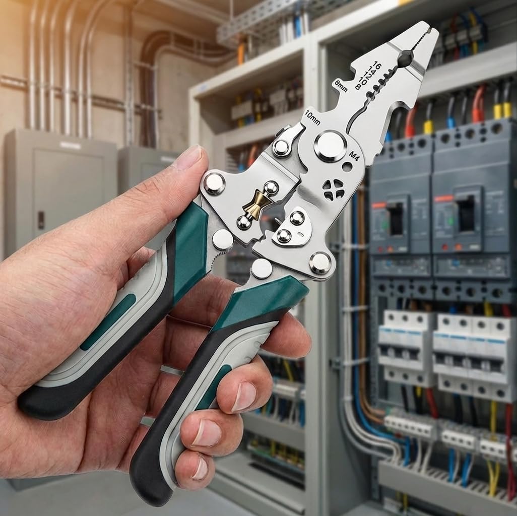 Foldable Multifunctional Wire Stripper, Multi Tool Pliers, Crimper and Side Cutter, Portable Tool for Cable Cutting, Wire Stripping, Crimping and Screw