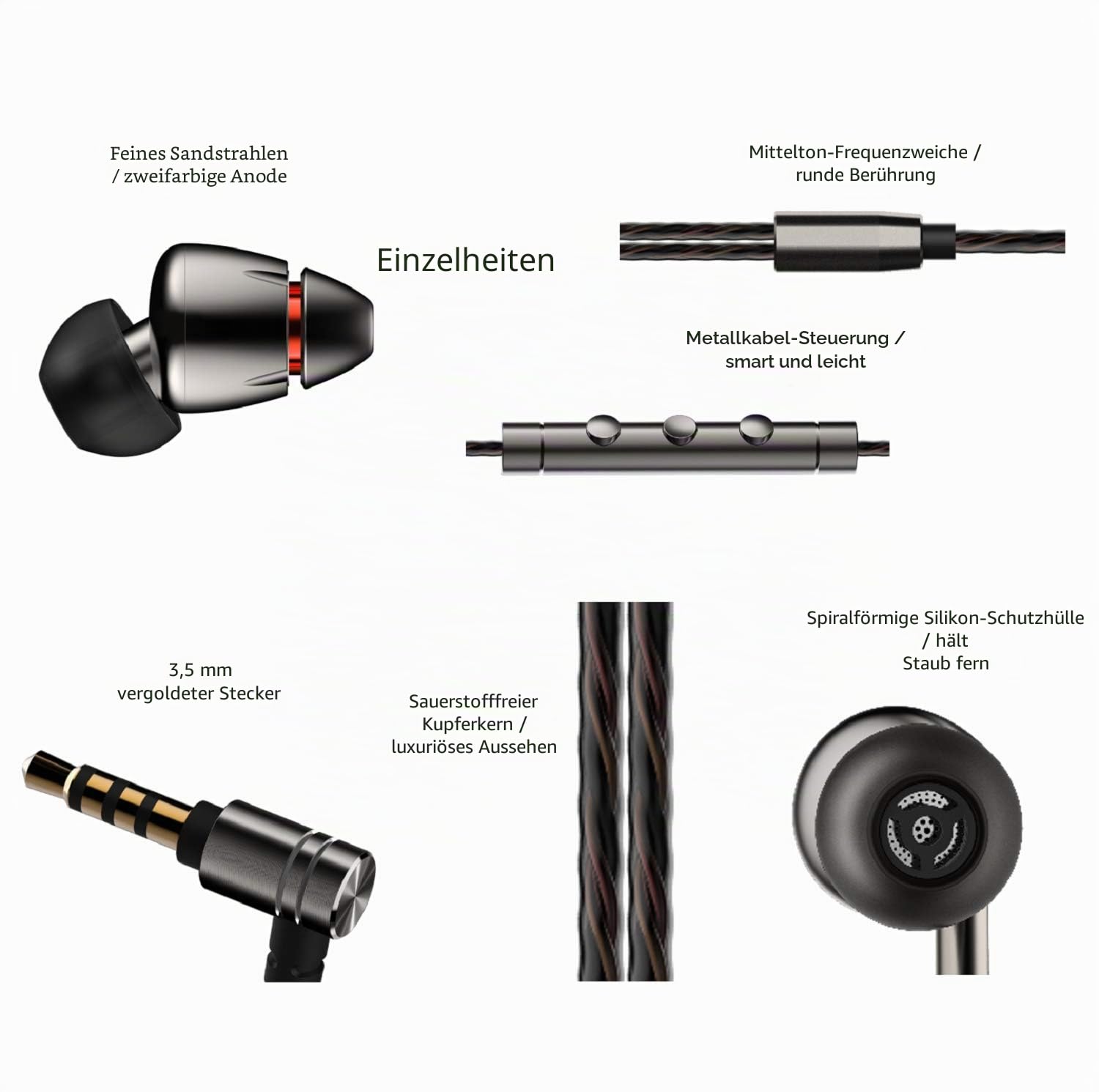 1MORE E1010 Quad-Driver Hi-Fi Kopfhörer In-Ear Ohrhörer Hi-Res Audio mit Mikrofon und Fernbedienung Kompatibel mit iOS und Android