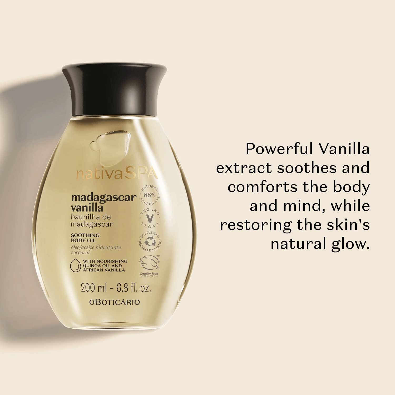 Nativa SPA by O Boticário, Vanilla Soothing Body Care Bundle: Madagascar Vanilla Body Lotion, Body Oil and Body Scrub