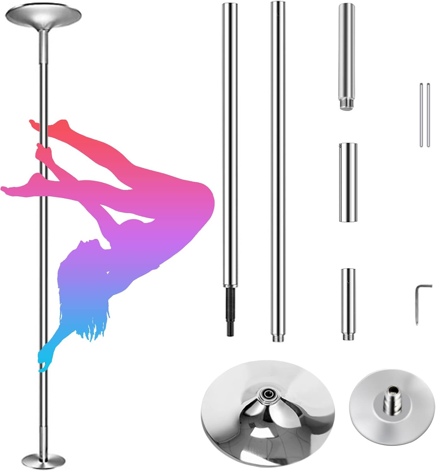 KERDOM Spinning Static Stripper Pole Dancing Pole for Home Bedroom 45mm Dance Equipment Suitable for Beginners and Professionals Removable Adjustable Pole(White) : Sports & Outdoors