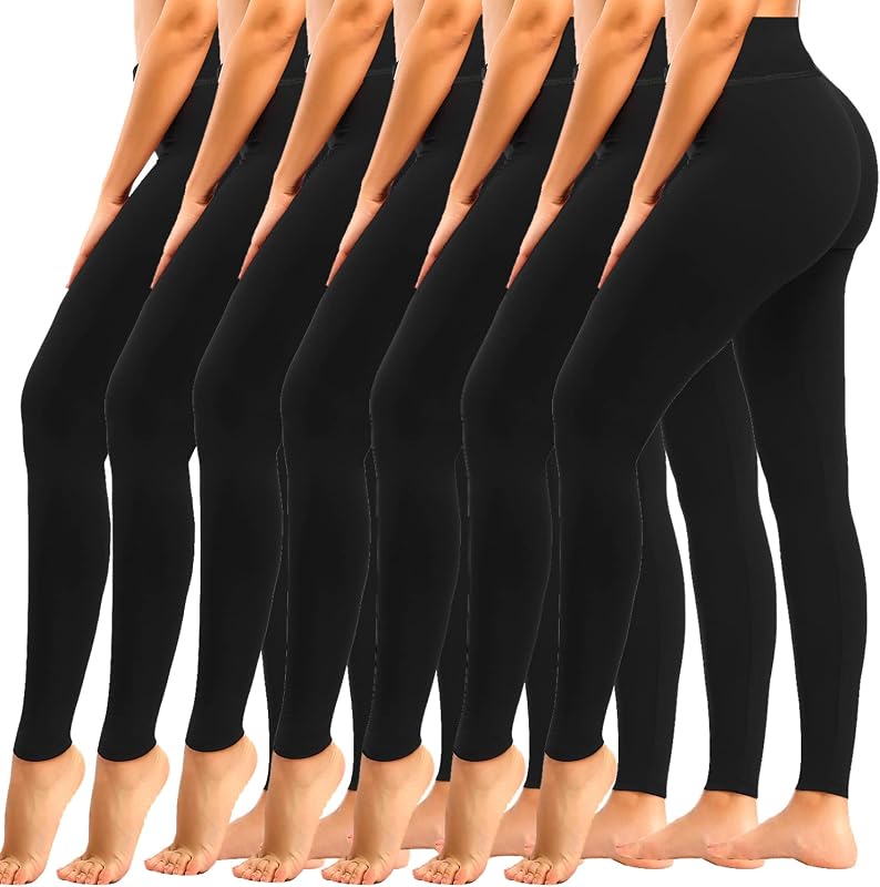 yeuG 7 Pack High Waisted Leggings for Women Tummy Control Soft Workout Yoga Pants Full Length & Capri(Black,Large-X-Large)
