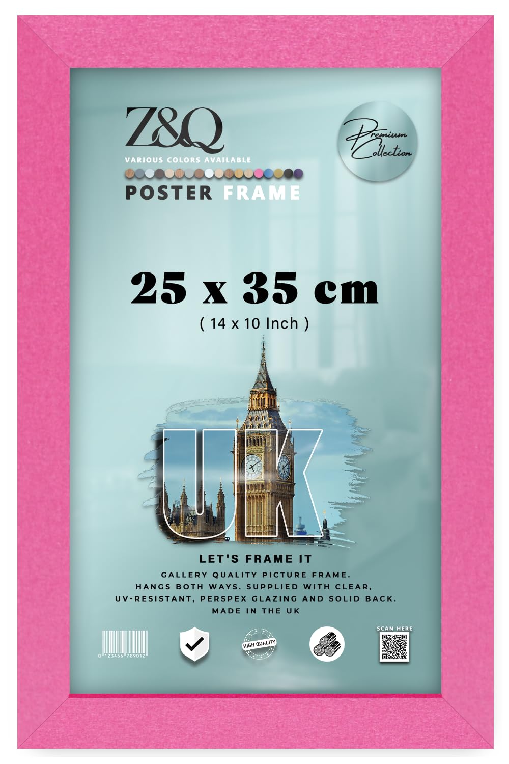 Z&Q - Strong MDF Wood (25 x 35 CM) Poster/Picture Frame | Home Décor 14 x 10 Inch Wall Gallery and Art [ Pink ]