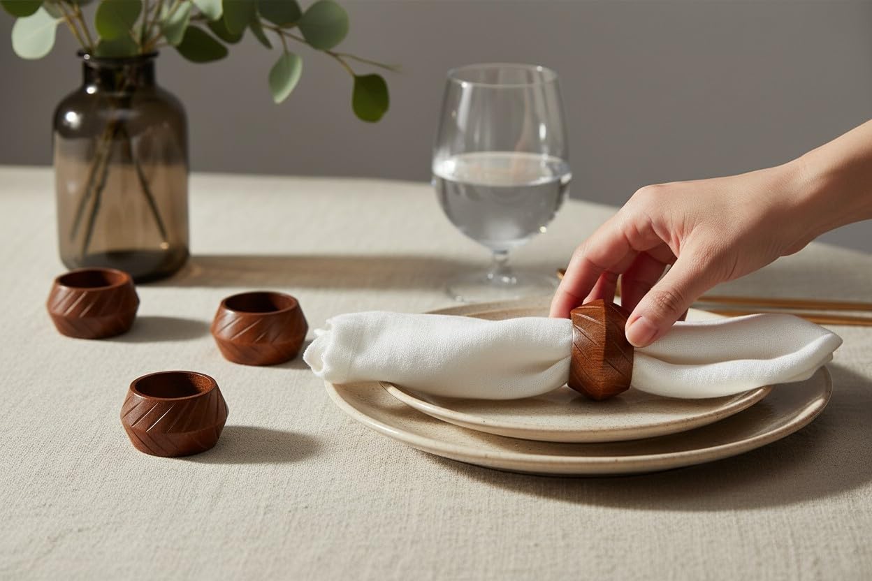 Serviettenringe aus Holz, handgefertigt, Naturholz, Serviettenringe, Dekorationen, Weihnachtsschmuck, am besten für Tischdekoration, Dinner-Party, Hochzeitsfeier, Esspartys, Tischdekoration (12)