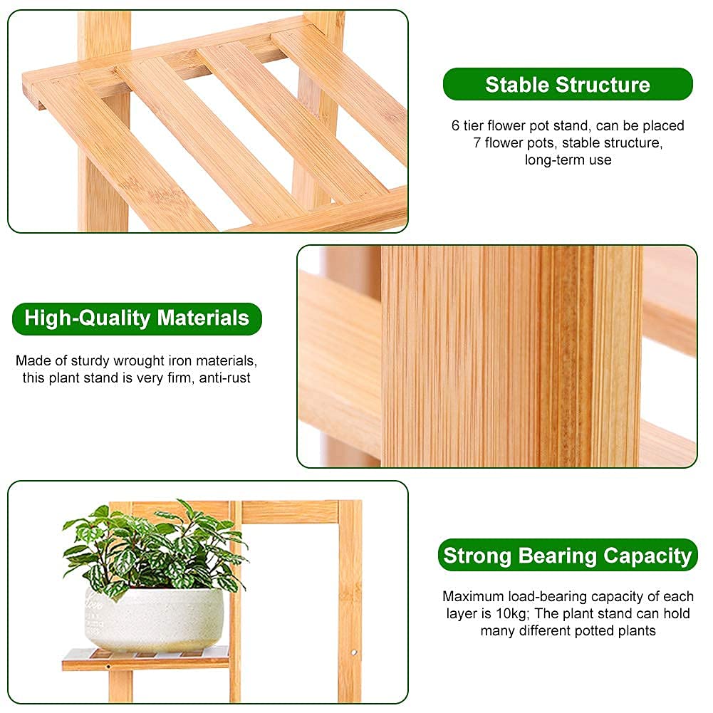 Ejoyous Scaffale per Piante in Legno di Bambù, 5 Strati, 6 Vasi, Porta Piante da Balcone, Soggiorno, Giardino, Patio, per Decorazioni Floreali