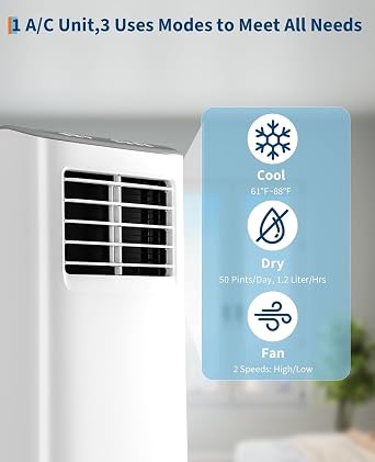 Garvee 3-in-1 Portable Air Conditioner, 8,000 BTU Portable AC Unit with Cooling, Dehumidifier & Fan for Rooms up to 350 sq.ft with Remote Control, Sleep Mode, 24H Timer & Window Kit