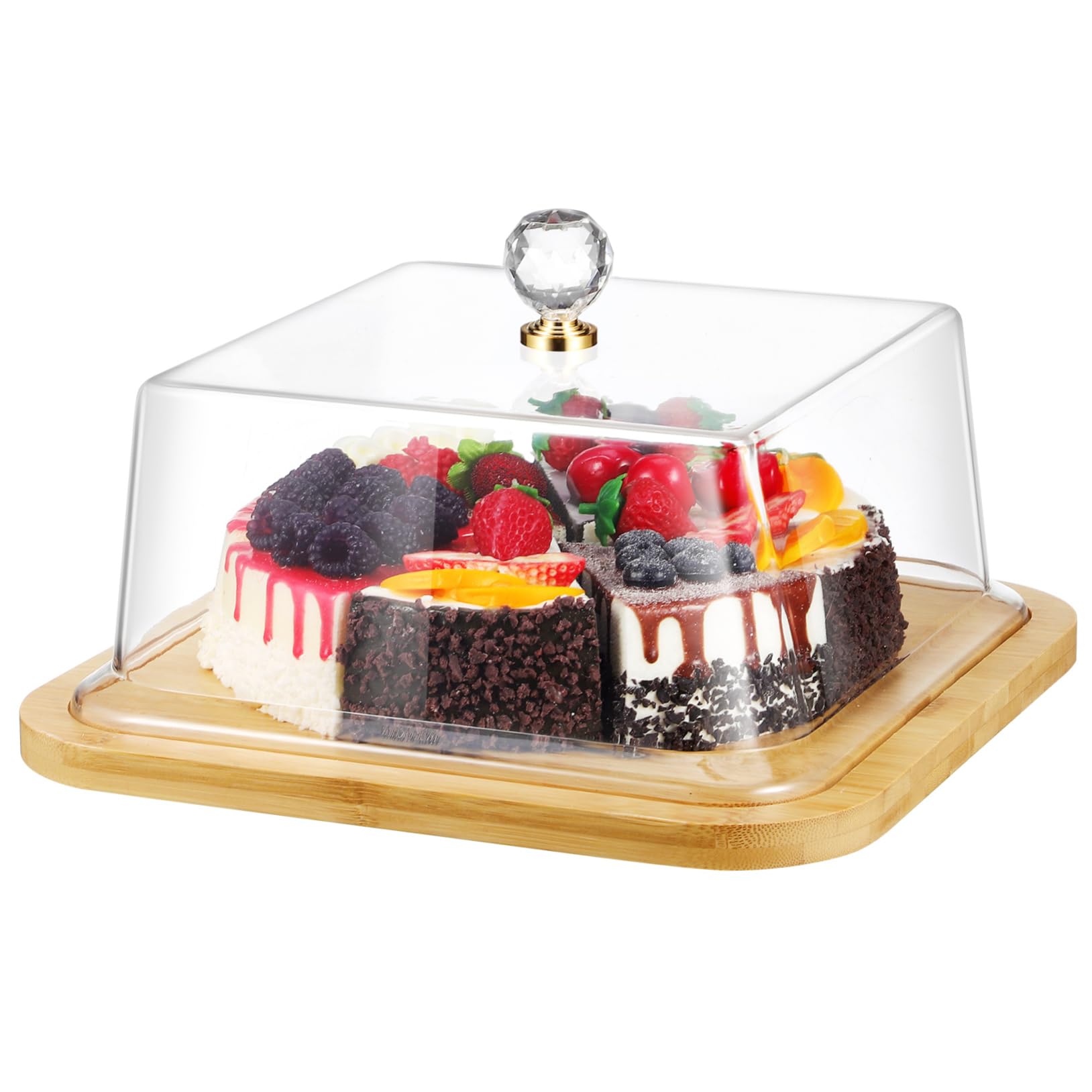 Bandeja para Bizcochos con Tapa Transparente y Base de Madera, Recipiente para Almacenar Pasteles con Diseño Simple Adecuado para Exhibición y Protección de Alimentos