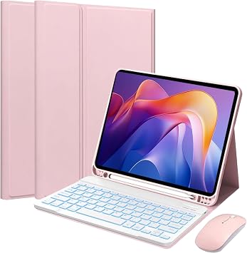 Detachable Keyboard Case with Wireless Mouse for Xiaomi Redmi Pad 2 11 inch 2025, 7 Colors Backlight Magnetic Keyboard Case for Redmi Pad 2 11 2025 with Pen Holder, 3 Angles Adjustment, Pink