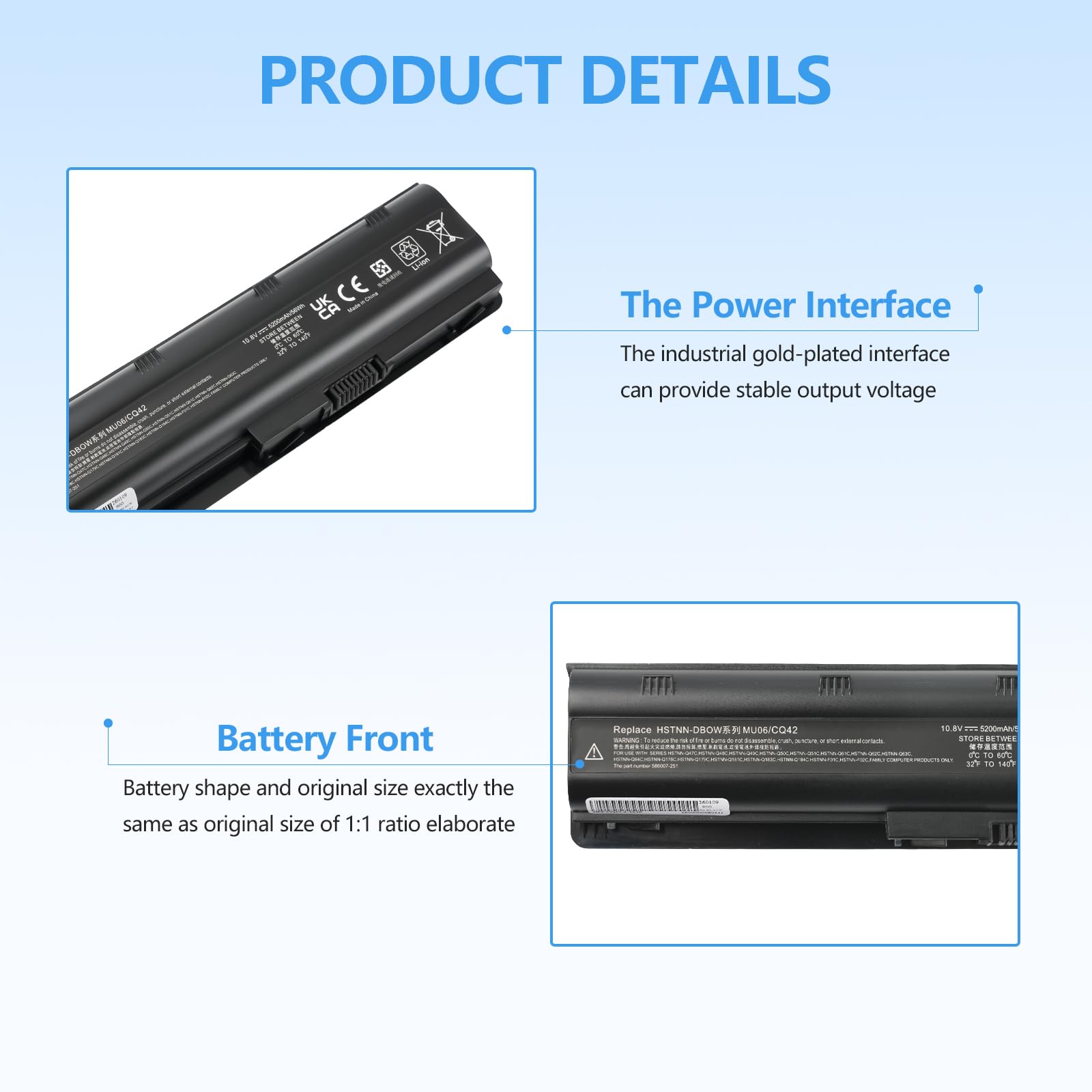 5200 mAh MU06 CQ42 593553-001 Batteria di ricambio per HP G62 Pavilion G6 G7 MU09 593554-001 593562-001 636631-001 HSTNN-LB0W HSTNN-Q62C CQ32 CQ432 CQ532 6 CQ62 CQ72 CQ57 G32 G42 【11.1V 58Wh】