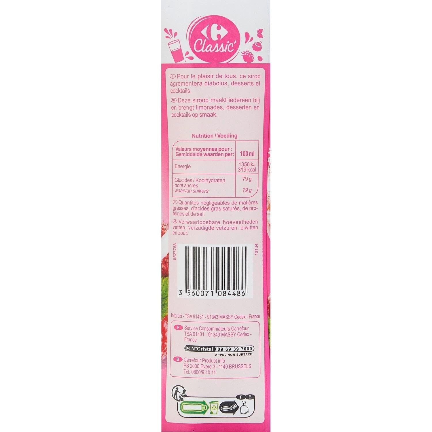 Créez des boissons gourmandes en un instant avec CARREFOUR CLASSIC' Sirop Framboise Litchi, 75cL - Lot de 3