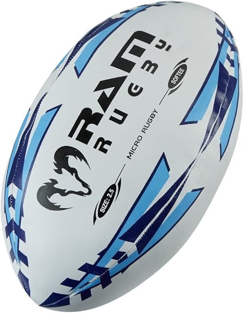Ram Rugby Rugby Ball Micro Softee Ball - Size 2.5 - Perfect Starter Ball - Suitable For Children - Ages 4-6 years - Light Sky/Navy