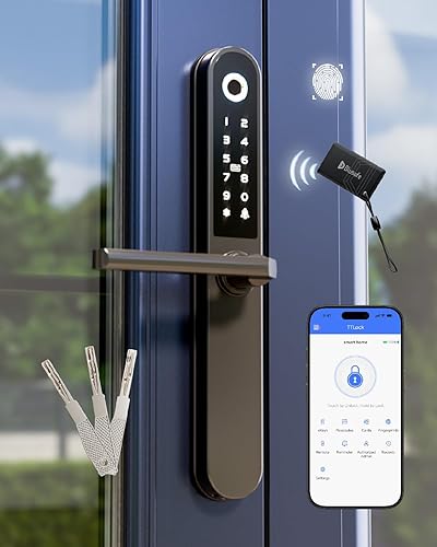 Deadbolt - Cerradura de puerta inteligente con huellas dactilares con teclado, cerradura inteligente para puerta delantera, tarjeta IC a prueba de