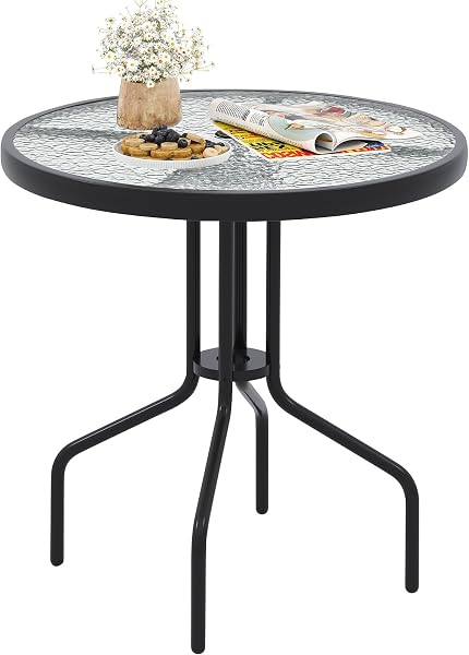 Giantex 27.5 inch Outdoor Bistro Table with Glass Top