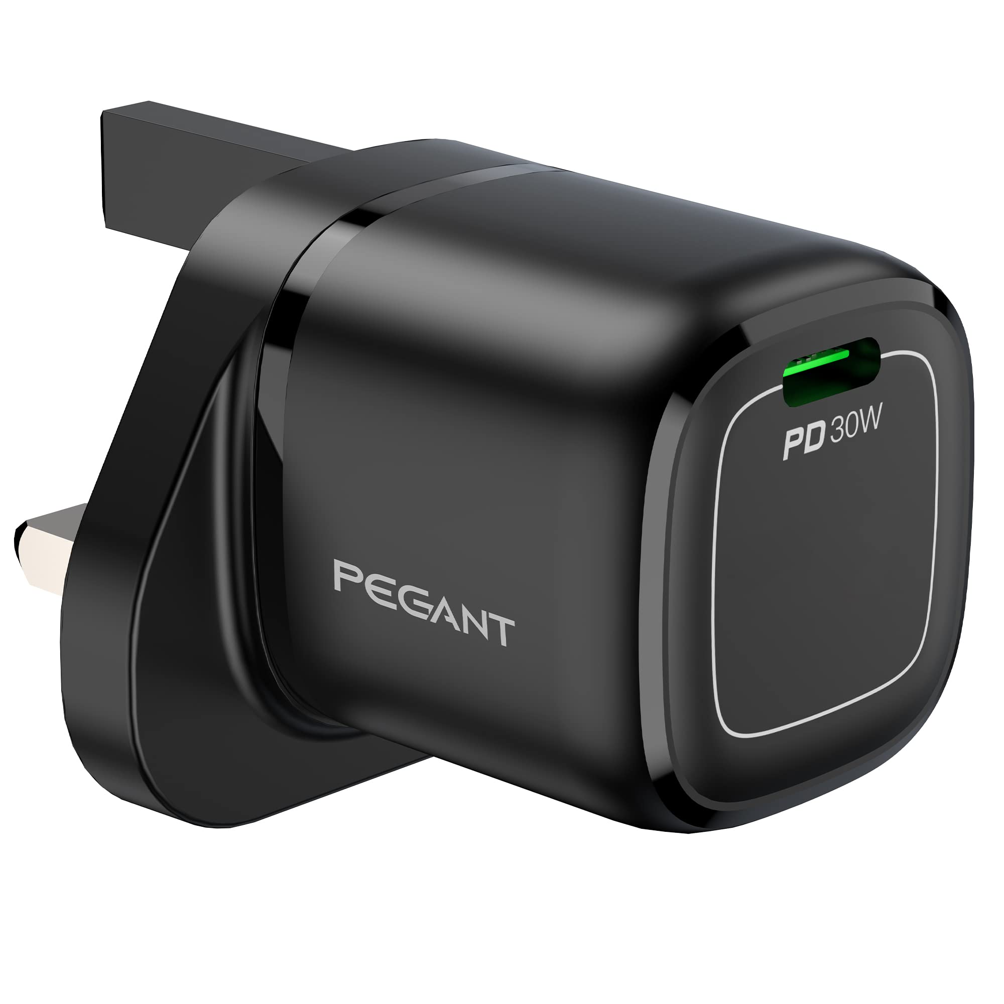 PEGANT30W USB-C PD GaN Fast Charger Wall Adapter Plug Type C, Compatible with iPhone 15/14/13/12/11, Samsung Galaxy, Pixel, iPad, AirPods and more (30W Black)