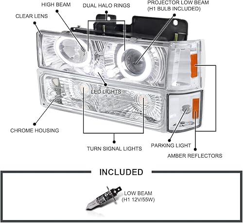 Vista 9 de SPEC-D TUNING Faros delanteros LED negros con halo + luces de parachoques + esquina compatible con GMC C/K C10, Sierra, Yukon, Suburban izquierdo +