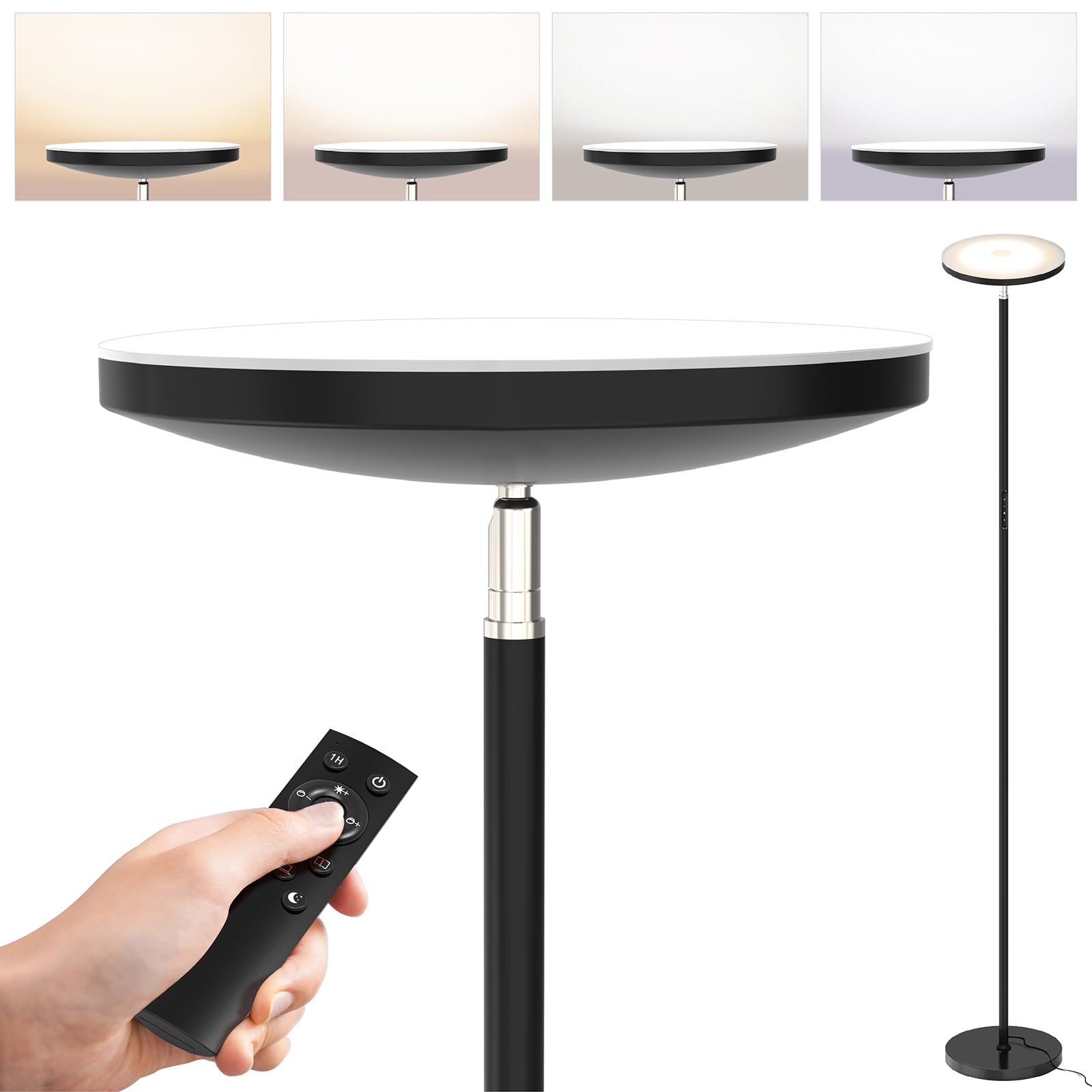 Anten Lampara de pie Stjarna | negro | 20W lampara de pie led regulable con mando a distancia | 3 colores de luz + Brillo regulable | Lámparas de pie brillantes para salon, oficina.