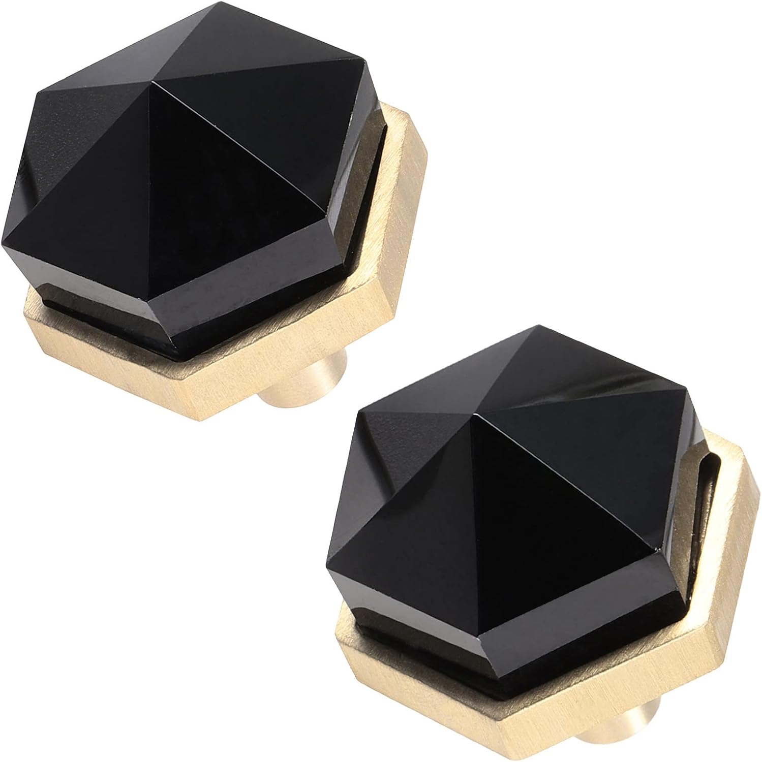 2PCS Hexagonal Black Obsidian Crystal Drawer Pulls Handles with Screws, Pointed Stone Cabinet Knobs for Dresser Kitchen Cupboard