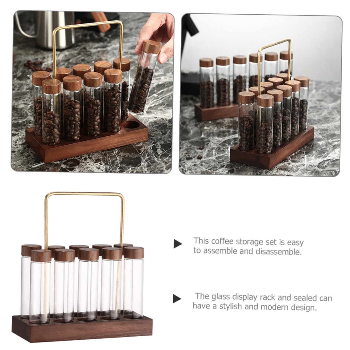 LIFKOME Luftdichter Behälter für Kaffeebohnen aus Glas mit Holzständer Platzsparende Aufbewahrung für Küche und Kleine Küchen