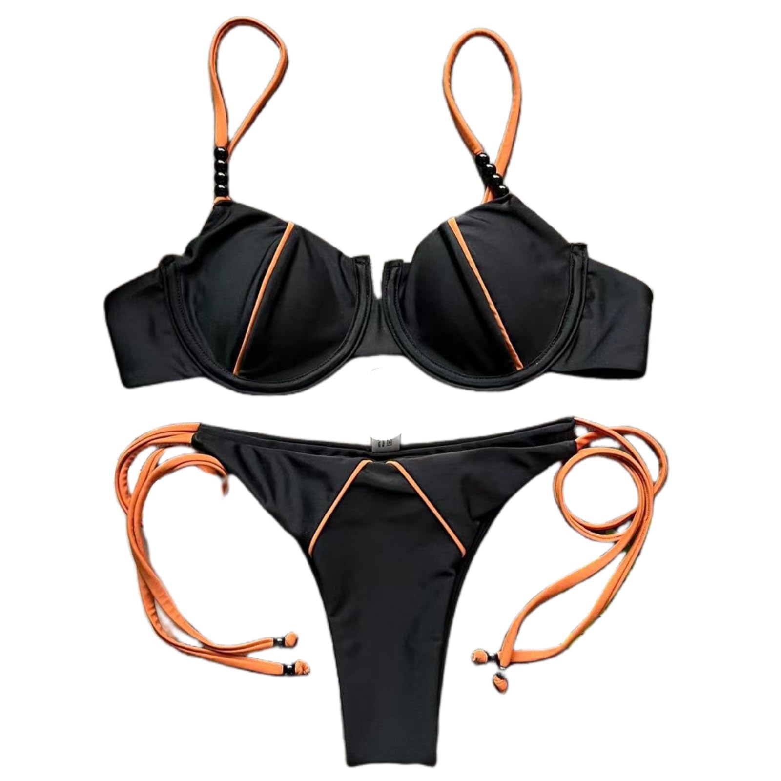 WANGSHUO Bikini Donna Donne Contrasto Tubazione Push Up Set di Bikini, Spaghetti A Perline Cinghie Cravatta Laterale Due Pezzi Costume da Bagno Brasiliano Costumi Spiaggia-nb08-m