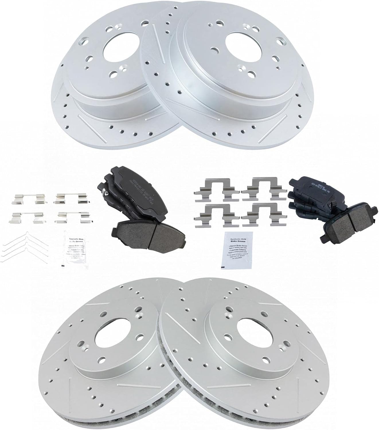 TRQ Front and Rear Performance Brake Pad & Rotor Kit Brake Pads Brake Rotors Set Semi-Metallic Compatible with 2003-2008 Honda Pilot