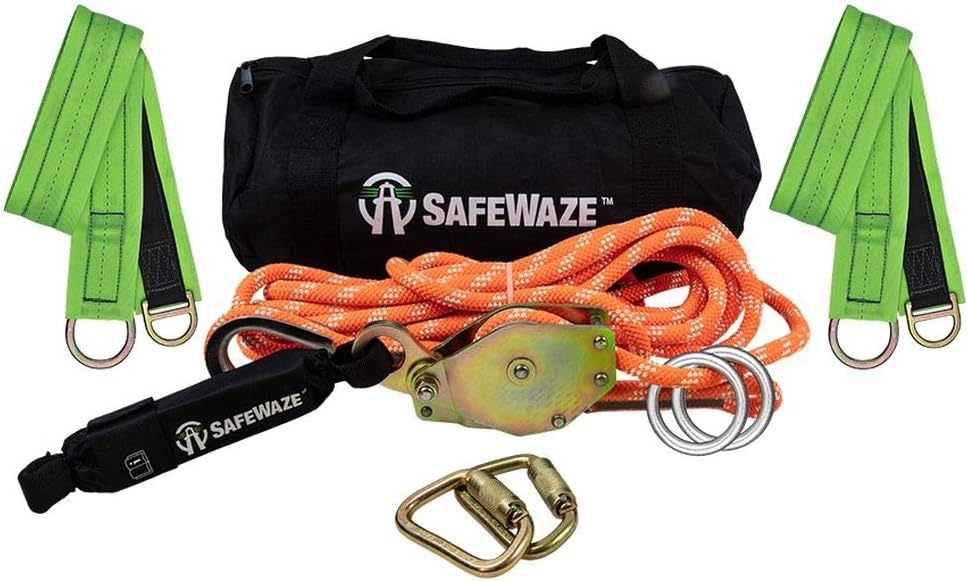 Safewaze 019-8004 2 Person Rope Horizontal Lifeline Kit with Heavy Duty Cross Arm Straps
