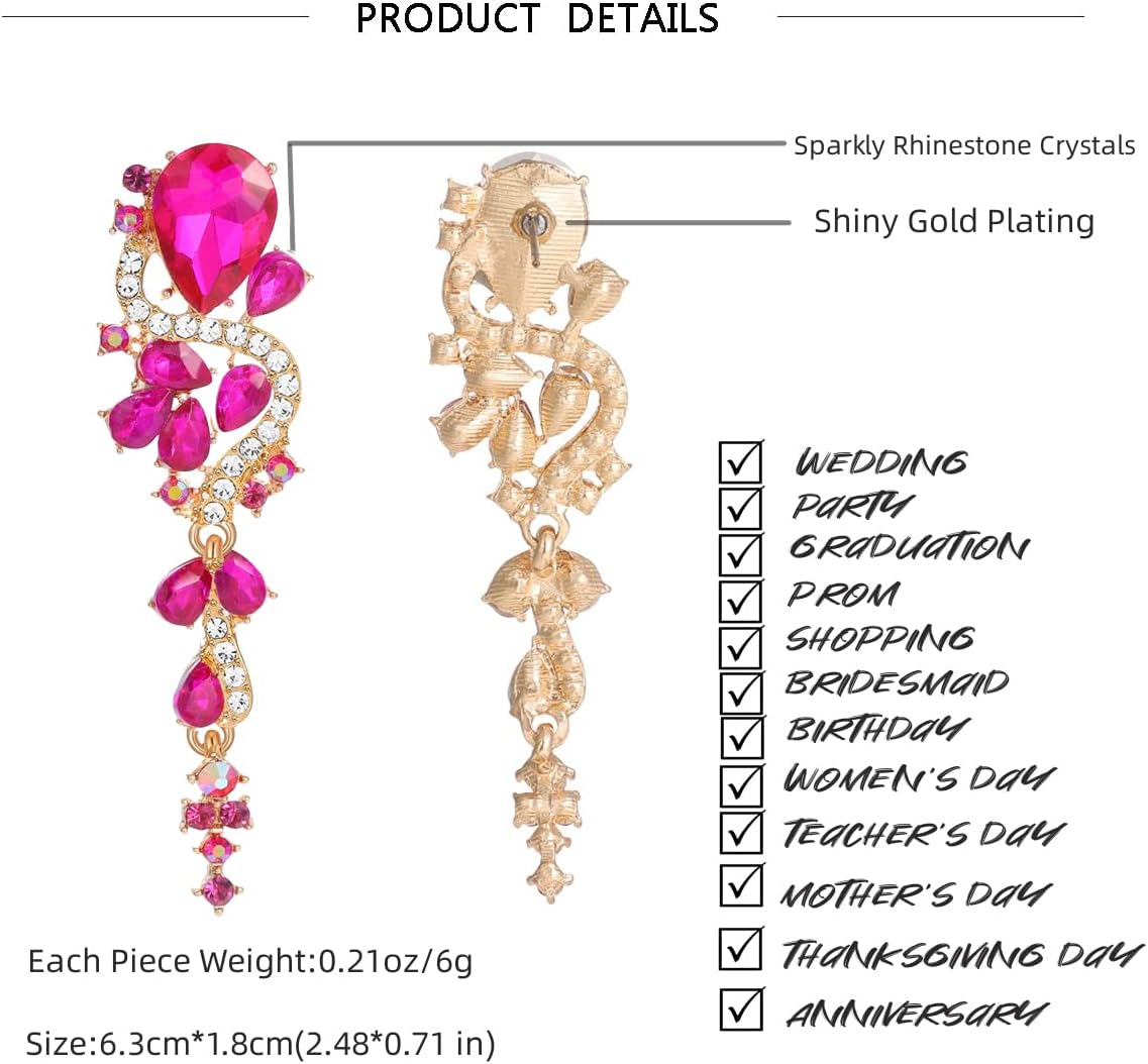 Rhinestone Statement Dangle Earrings Sparkly Crystal Bridal Wedding Earrings for Brides Bridesmaides Chandelier Teardrop Earrings for Women Prom Party - Image 4