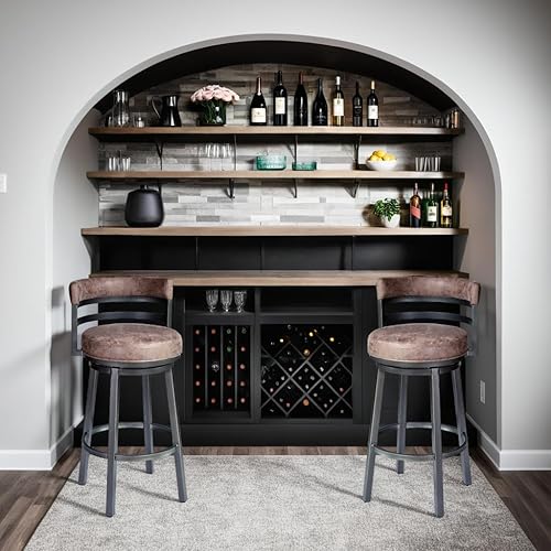 Miniatura 42 de Armen Living Madrid - Taburete giratorio de 30 pulgadas de altura de barra de cuero sintético gris moderno y acero inoxidable cepillado para Gris y