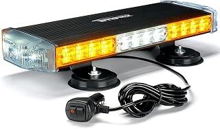Xprite 18" Aluminum Rooftop Strobe Flashing Light Bar, Heavy-duty Magnetic Mount Emergency Safety Warning Caution Beacon Lights for Construction Vehicles Snowplow Trucks (White/Amber/White)